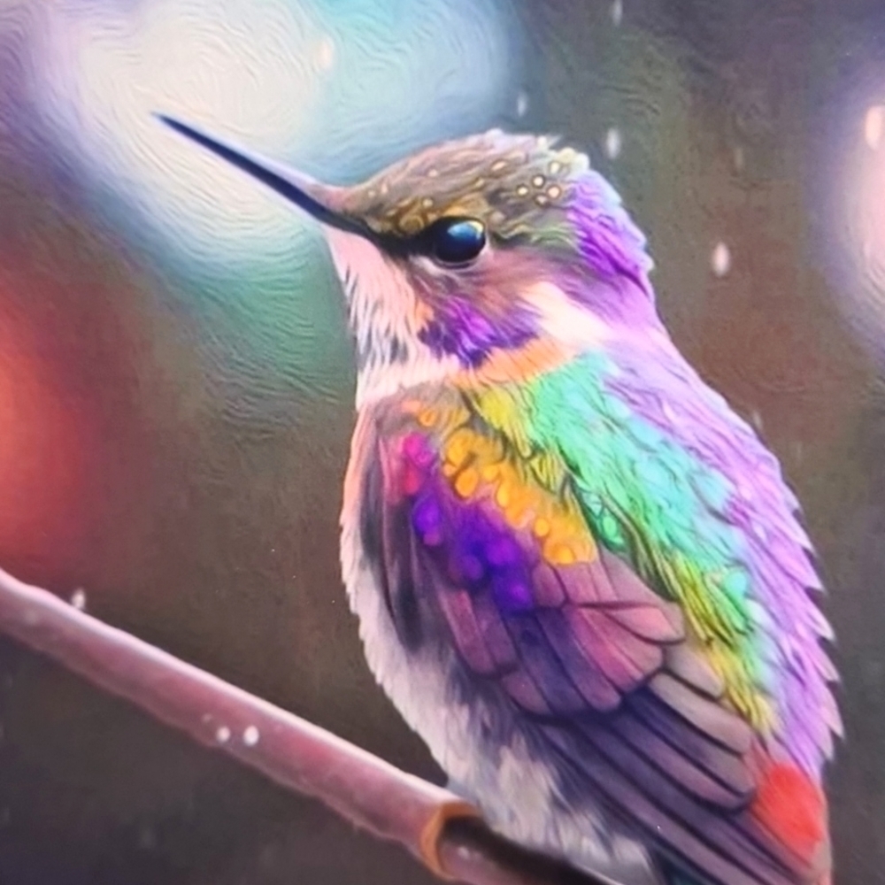 Framed 4x4 Hummingbird Fantasy Art Watercolor Oil Painting Print - Picture 9 of 11